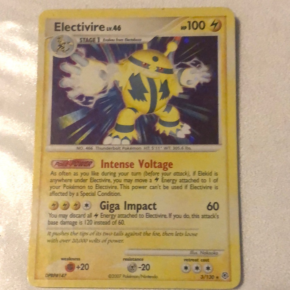 Pokemon Electivire Yellow Lightning Trading Card